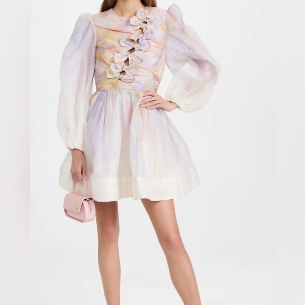 Zimmermann Rhythmic Knot Linen Silk Mini Dress in Rainbow